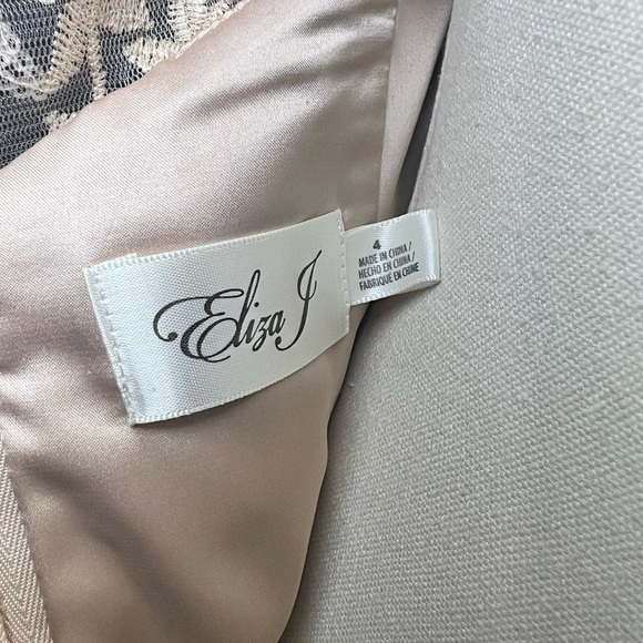 Eliza J Long Sleeve beaded overlay Champagne Dress | 4 - Picture 7 of 7